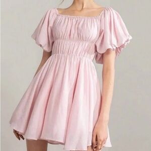Elegant Pink Puff Sleeve Mini Dress